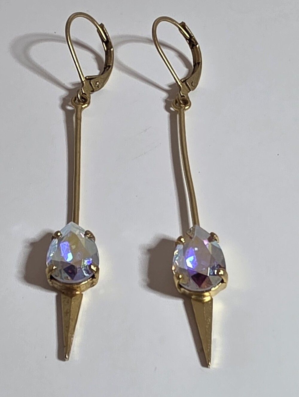 Catherine Popesco Gold Plated Crystal Drop Dangle Earrings Leverback - Picture 3 of 8